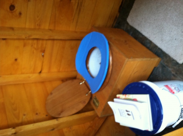 Composting toilet.  Blue pad makes even -11 comfortable!