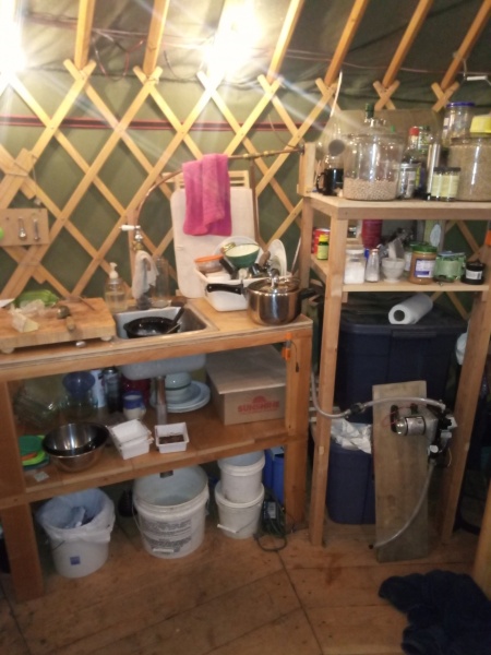 Slightly fancier water/kitchen sink setup (with some storage)